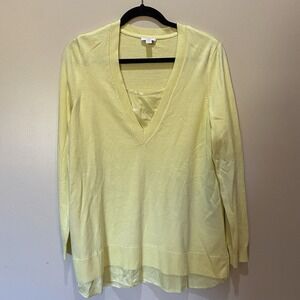 J Jill Sweater Womens Size M V Neck Long Sleeves Mock‎ Lined Yellow